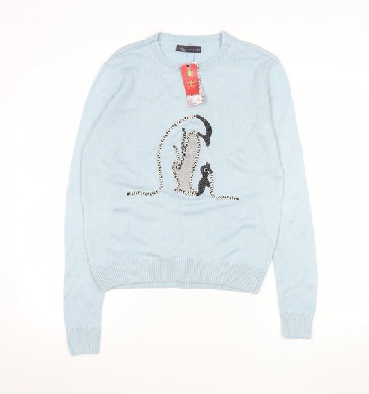 Marks and Spencer Women’s Blue Penguin Jumper Small Crew Neck Knitwear