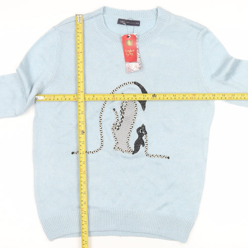 Marks and Spencer Women’s Blue Penguin Jumper Small Crew Neck Knitwear