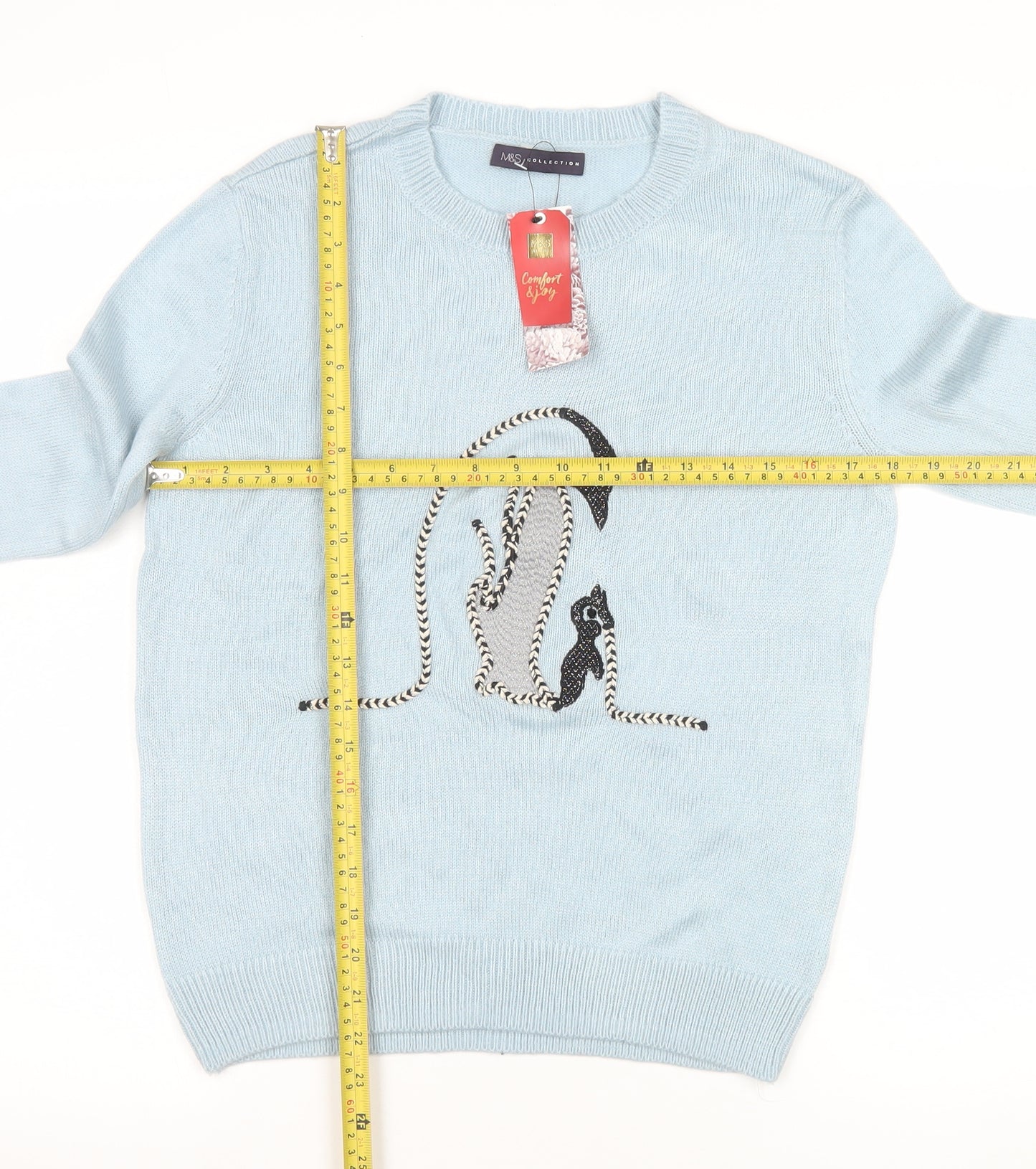 Marks and Spencer Women’s Blue Penguin Jumper Small Crew Neck Knitwear