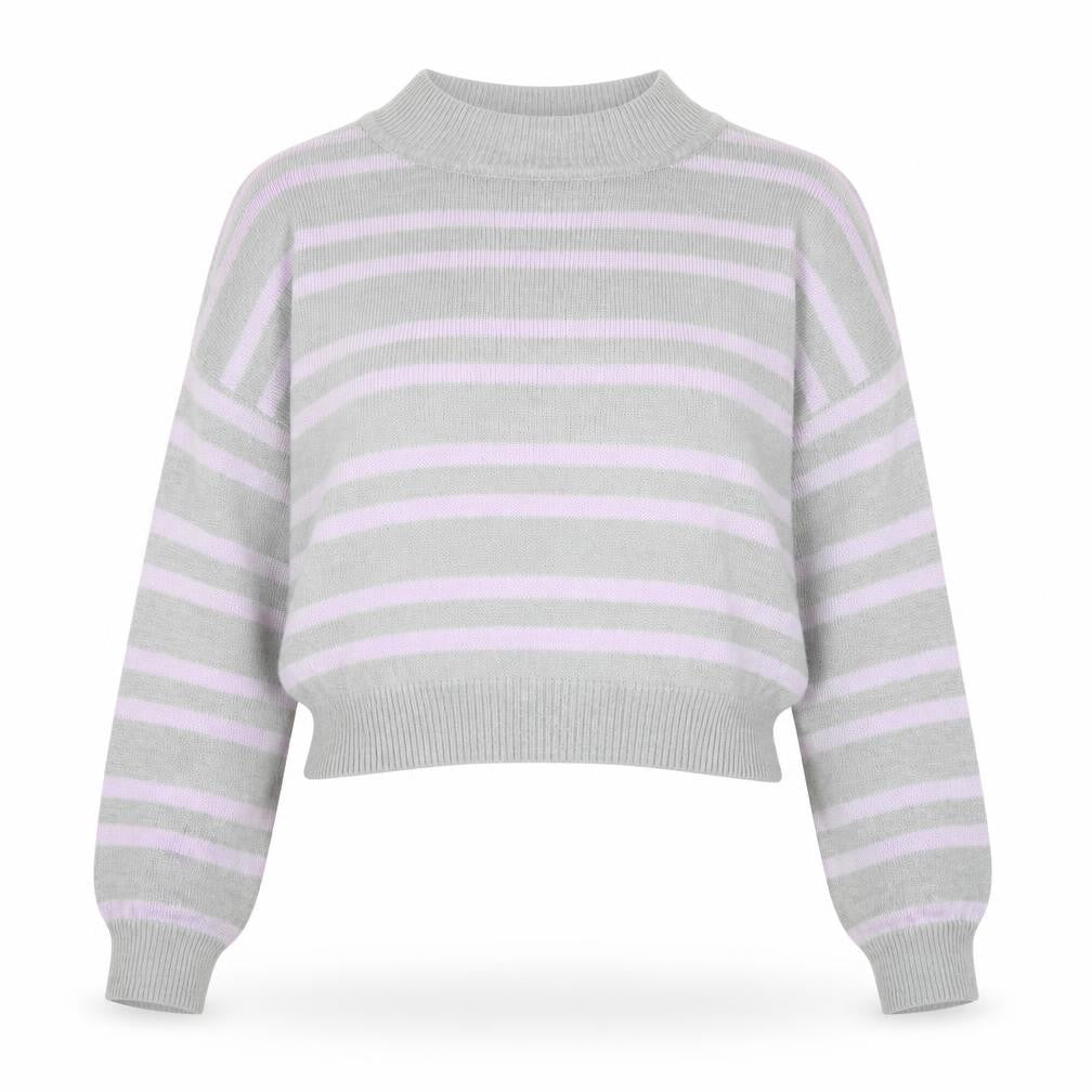 H&M Women’s Grey Pink Striped Mock Neck Jumper Size 12