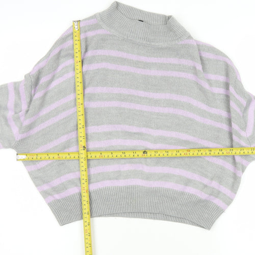 H&M Women’s Grey Pink Striped Mock Neck Jumper Size 12