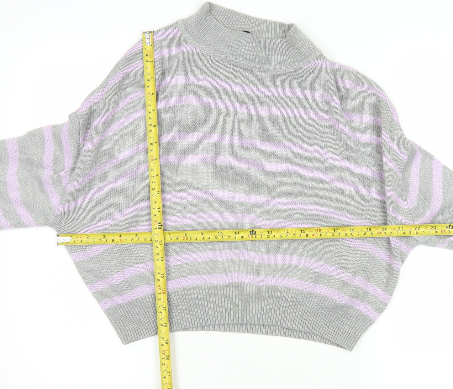 H&M Women’s Grey Pink Striped Mock Neck Jumper Size 12