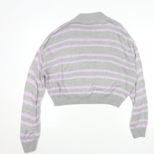 H&M Women’s Grey Pink Striped Mock Neck Jumper Size 12