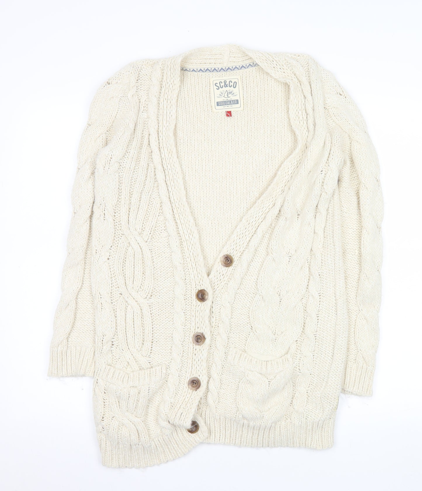 SoulCal & Co Women Ivory Cable Knit Button Cardigan Size 6