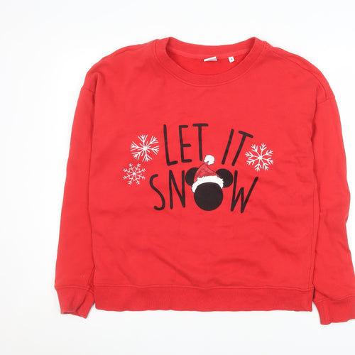 Next Women Red Christmas Sweatshirt Mickey Let It Snow Size M
