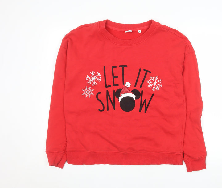 Next Women Red Christmas Sweatshirt Mickey Let It Snow Size M