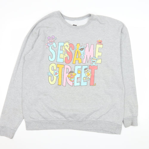 Sesame Street Grey Graphic Print Men's L Crew Neck Pullover Sweatshirt