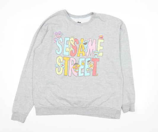 Sesame Street Grey Graphic Print Men's L Crew Neck Pullover Sweatshirt