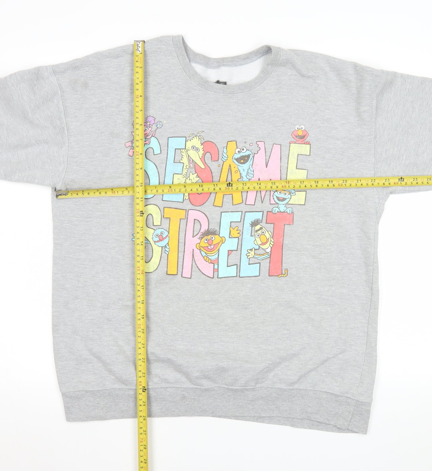 Sesame Street Grey Graphic Print Men's L Crew Neck Pullover Sweatshirt