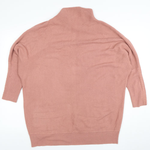 Next Women Pink Roll Neck Relaxed Knit Jumper L