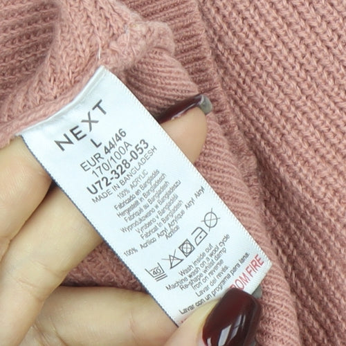 Next Women Pink Roll Neck Relaxed Knit Jumper L
