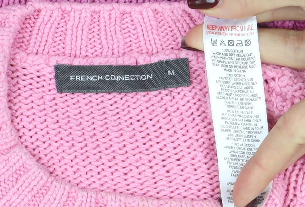 French Connection Women's Pink Cotton Crew Neck Jumper Size M