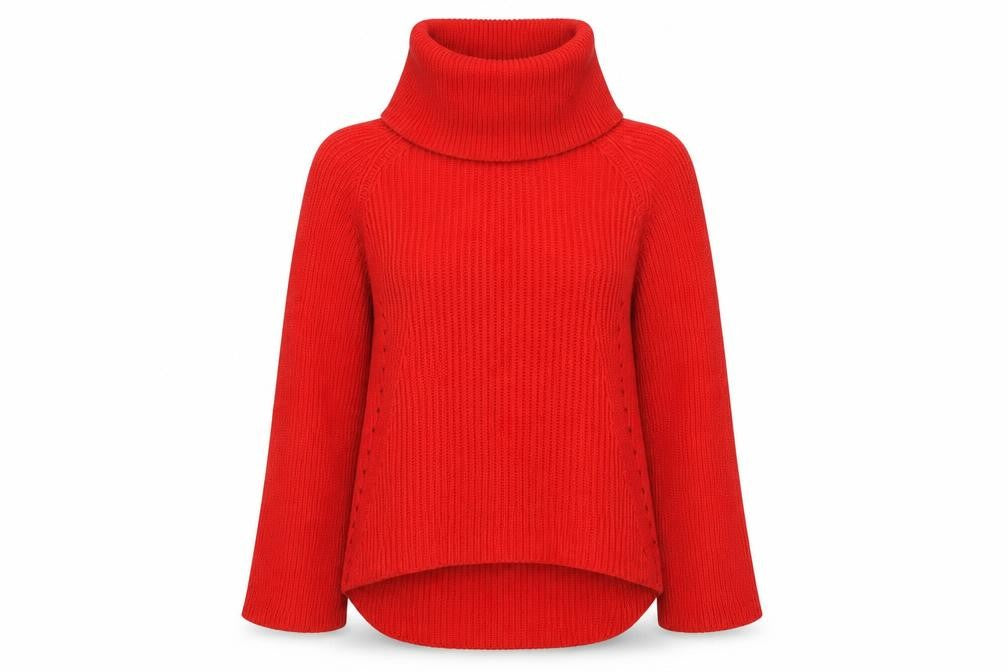 Front view of Phase Eight Women's Red Roll Neck Chunky Knit Long Sleeve Jumper, size M