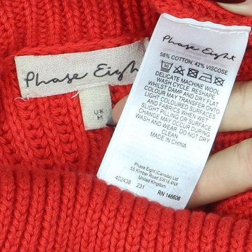 Phase Eight Women's Red Roll Neck Chunky Knit Long Sleeve Jumper Size M