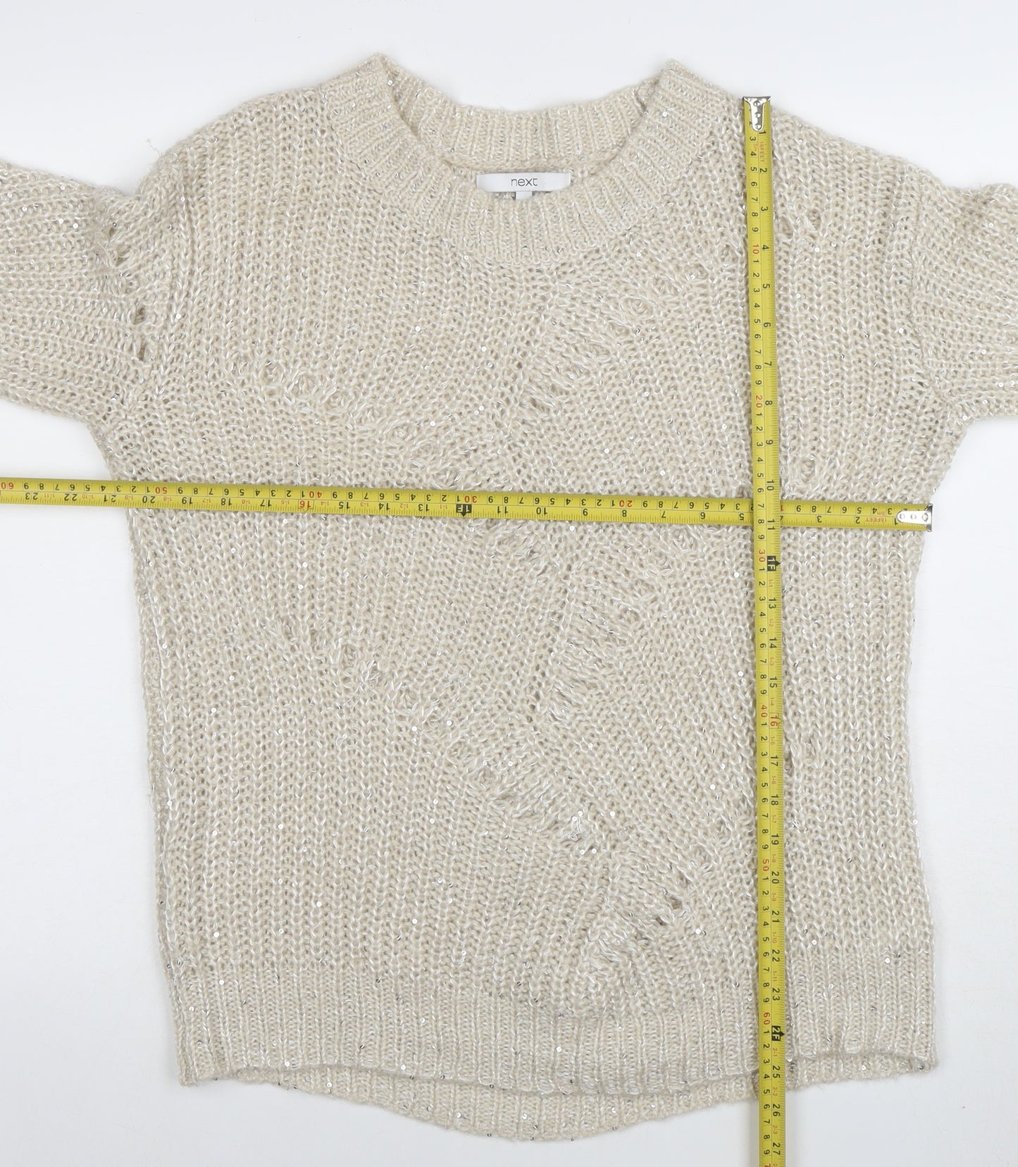 Next Women Ivory Chunky-Knit Crew Neck Jumper Size M