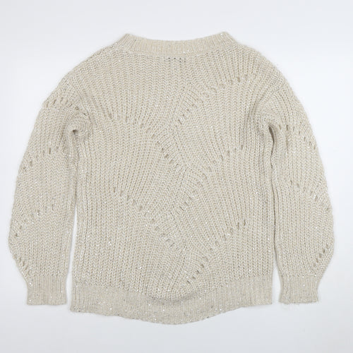 Next Women Ivory Chunky-Knit Crew Neck Jumper Size M