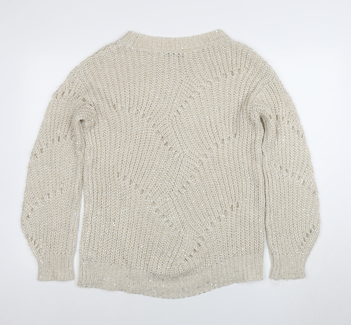 Next Women Ivory Chunky-Knit Crew Neck Jumper Size M