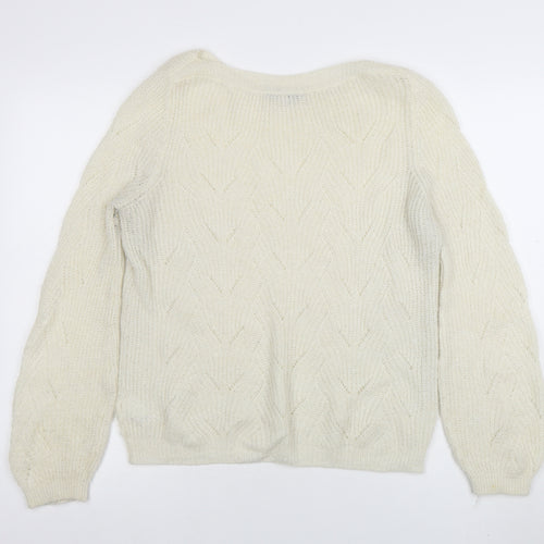 Next Women Ivory Cable-Knit Wool Blend Crew Neck Jumper Size S