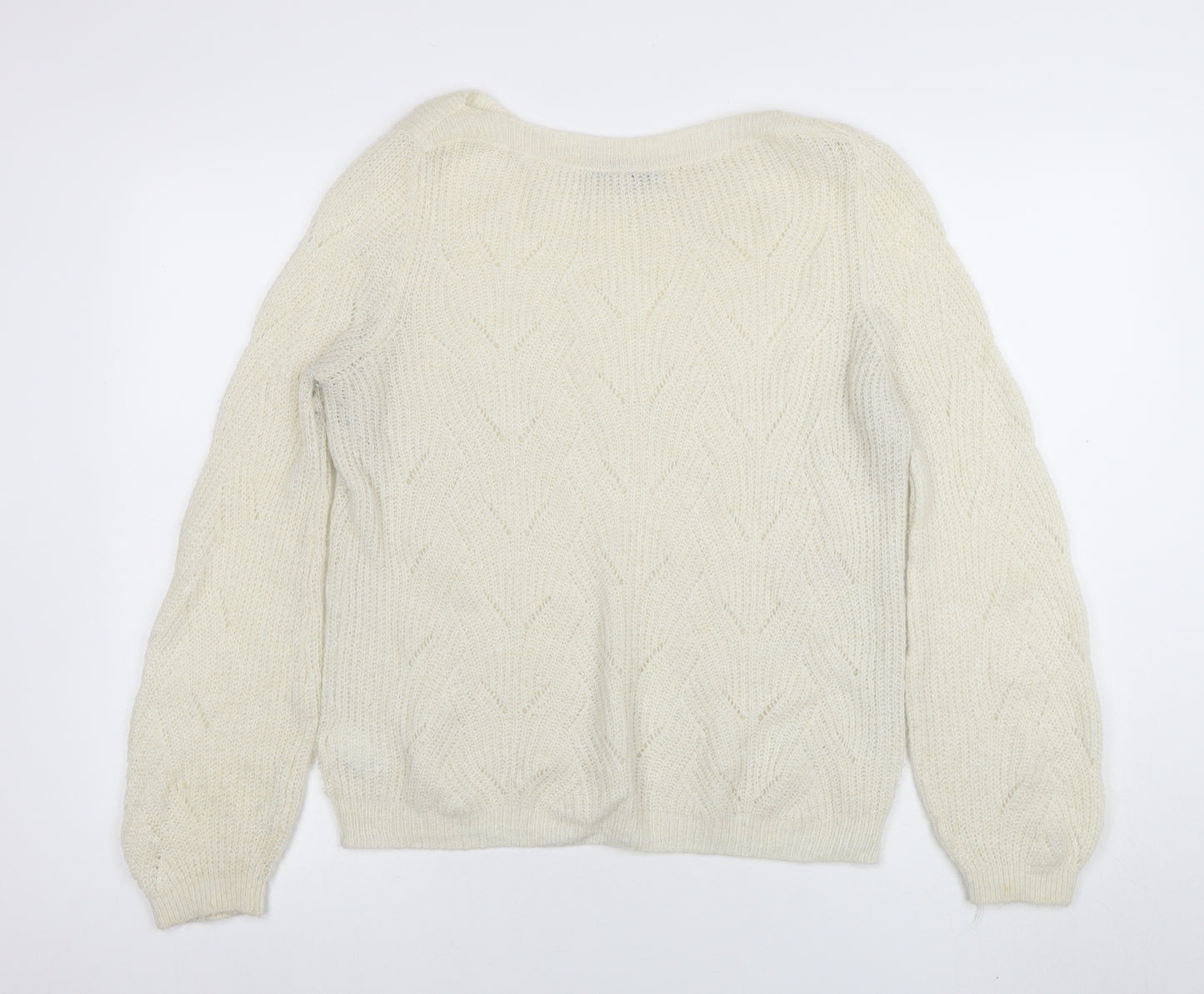 Next Women Ivory Cable-Knit Wool Blend Crew Neck Jumper Size S