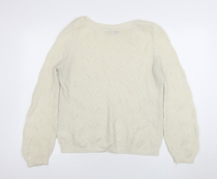 Next Women Ivory Cable-Knit Wool Blend Crew Neck Jumper Size S