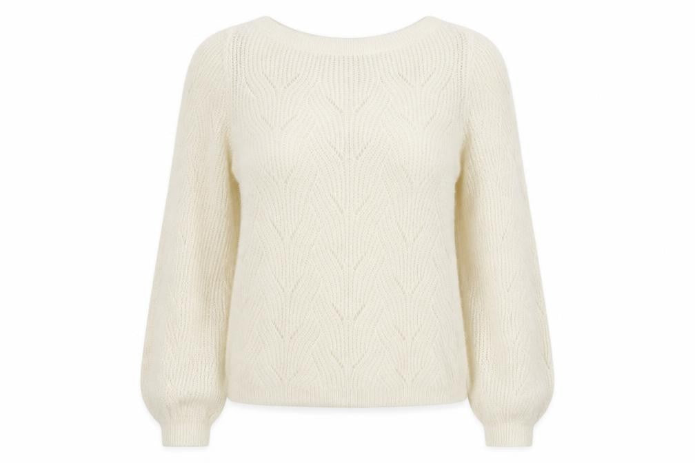 Front view of Next Women Ivory Cable-Knit Wool Blend Crew Neck Jumper, size S