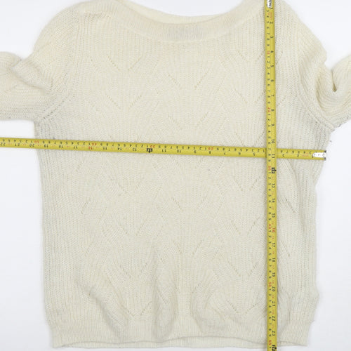 Next Women Ivory Cable-Knit Wool Blend Crew Neck Jumper Size S