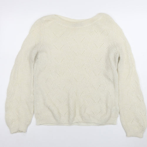 Next Women Ivory Cable-Knit Wool Blend Crew Neck Jumper Size S