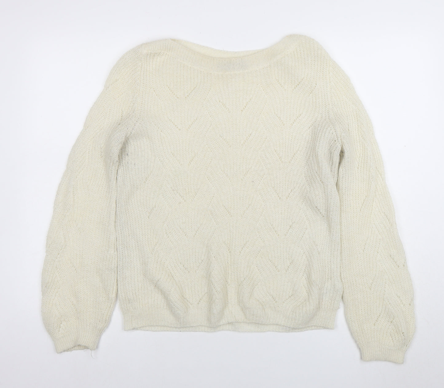 Next Women Ivory Cable-Knit Wool Blend Crew Neck Jumper Size S