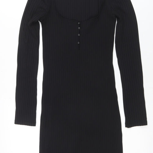 Zara Women Black Bodycon Knit Dress Size S Long Sleeve Stretch