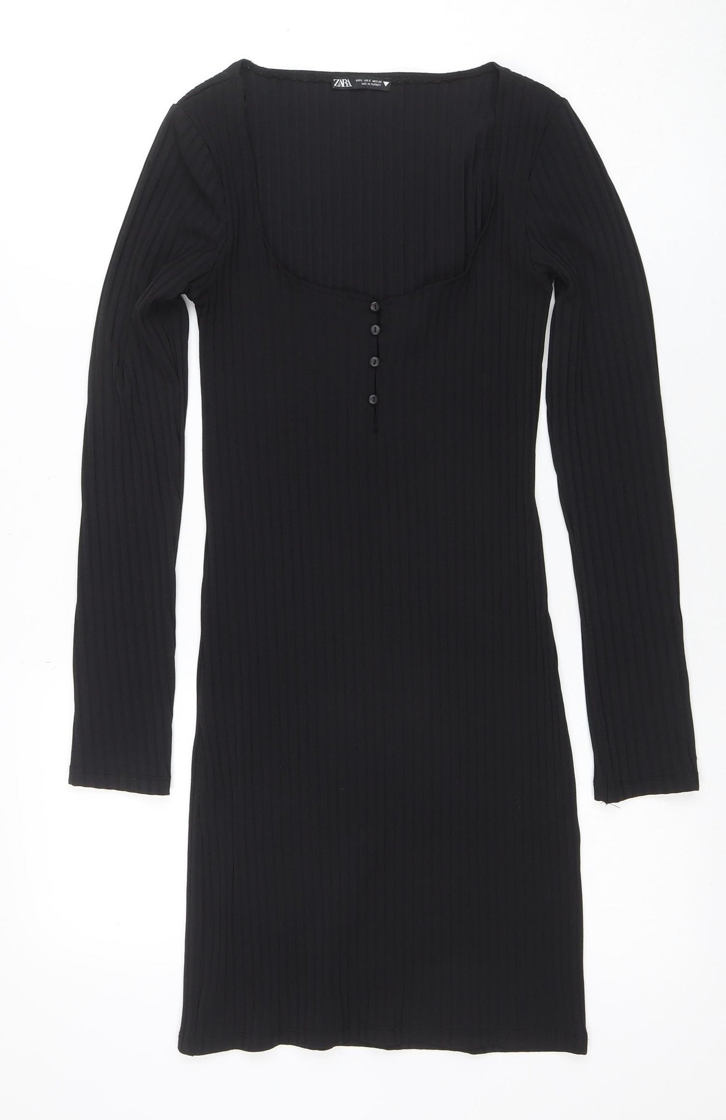 Zara Women Black Bodycon Knit Dress Size S Long Sleeve Stretch