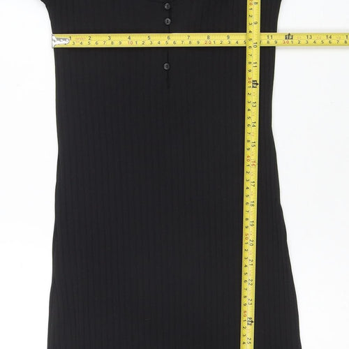 Zara Women Black Bodycon Knit Dress Size S Long Sleeve Stretch