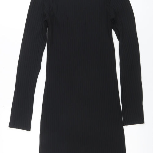 Zara Women Black Bodycon Knit Dress Size S Long Sleeve Stretch