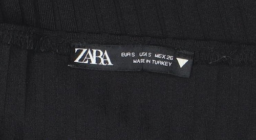 Zara Women Black Bodycon Knit Dress Size S Long Sleeve Stretch