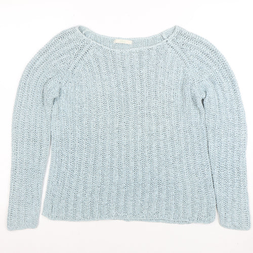 Marks and Spencer Women's Blue Cotton Chunky Knit Jumper Size 14