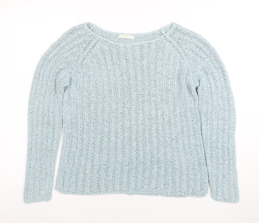 Marks and Spencer Women's Blue Cotton Chunky Knit Jumper Size 14