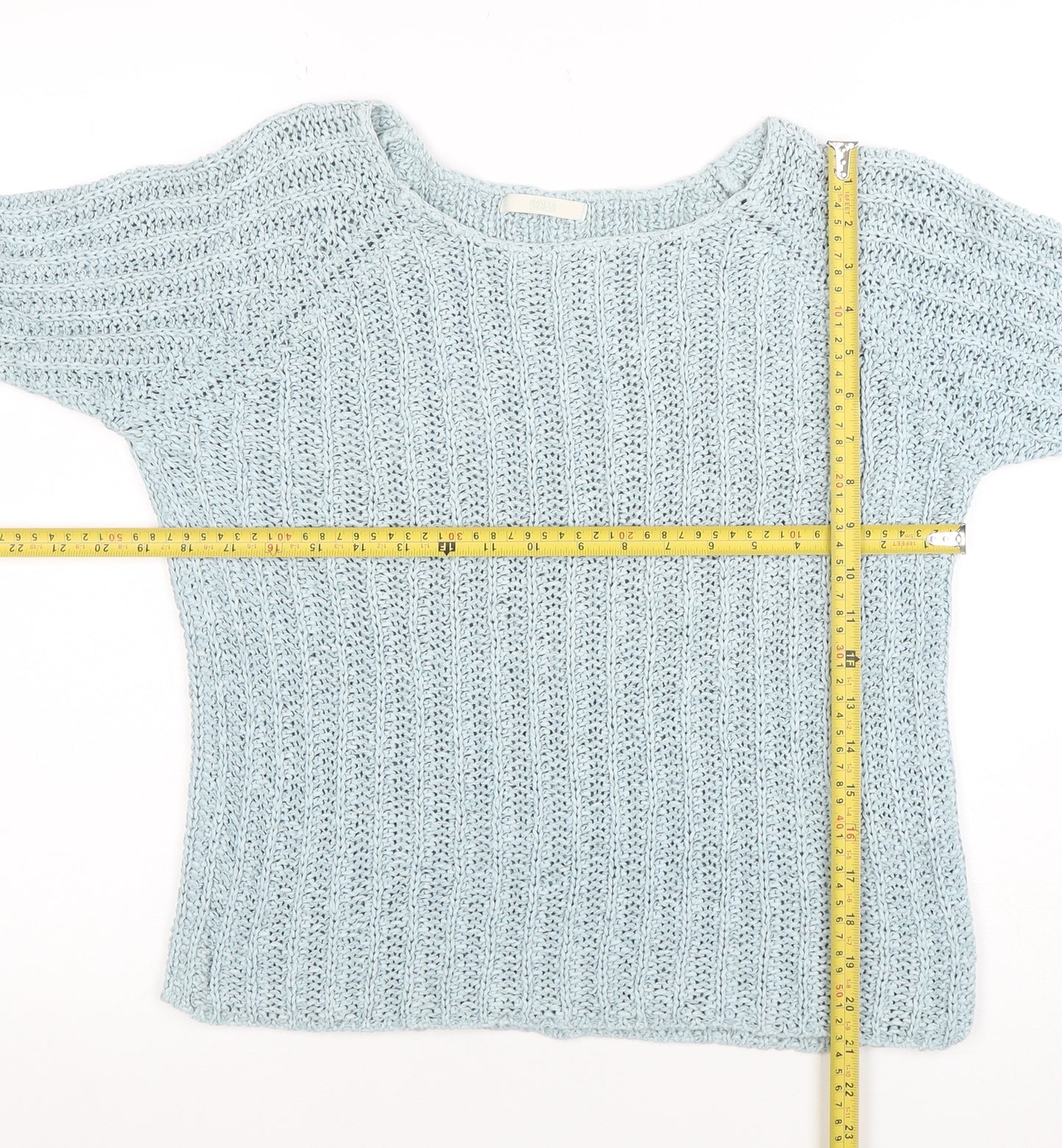 Marks and Spencer Women's Blue Cotton Chunky Knit Jumper Size 14