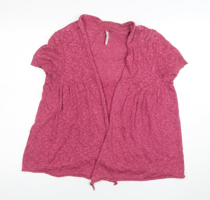White Stuff Women’s Pink Linen Cotton Short Sleeve Cardigan Size 12
