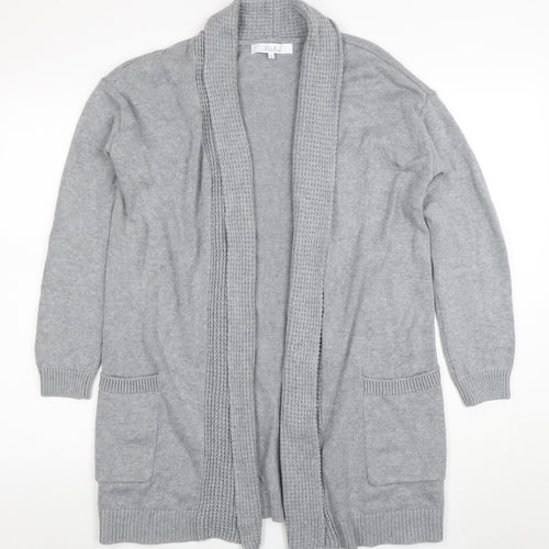 Ella J Women Grey Long Sleeve Open Cardigan UK 10 Cotton Wool Blend