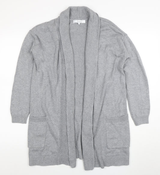 Ella J Women Grey Long Sleeve Open Cardigan UK 10 Cotton Wool Blend