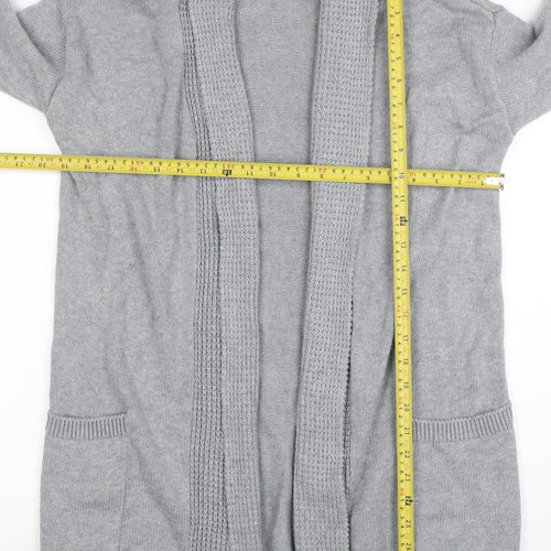 Ella J Women Grey Long Sleeve Open Cardigan UK 10 Cotton Wool Blend