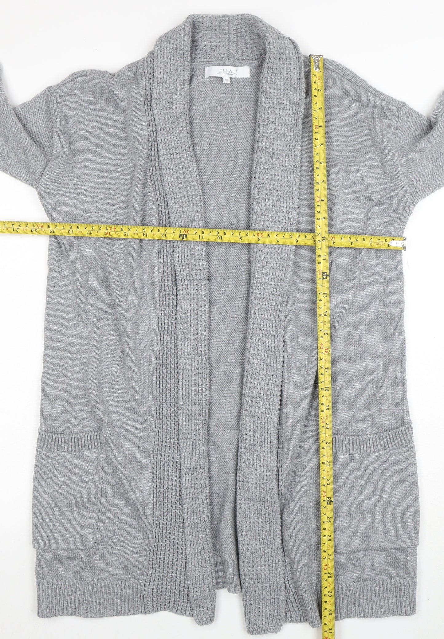 Ella J Women Grey Long Sleeve Open Cardigan UK 10 Cotton Wool Blend