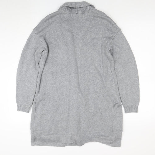 Ella J Women Grey Long Sleeve Open Cardigan UK 10 Cotton Wool Blend