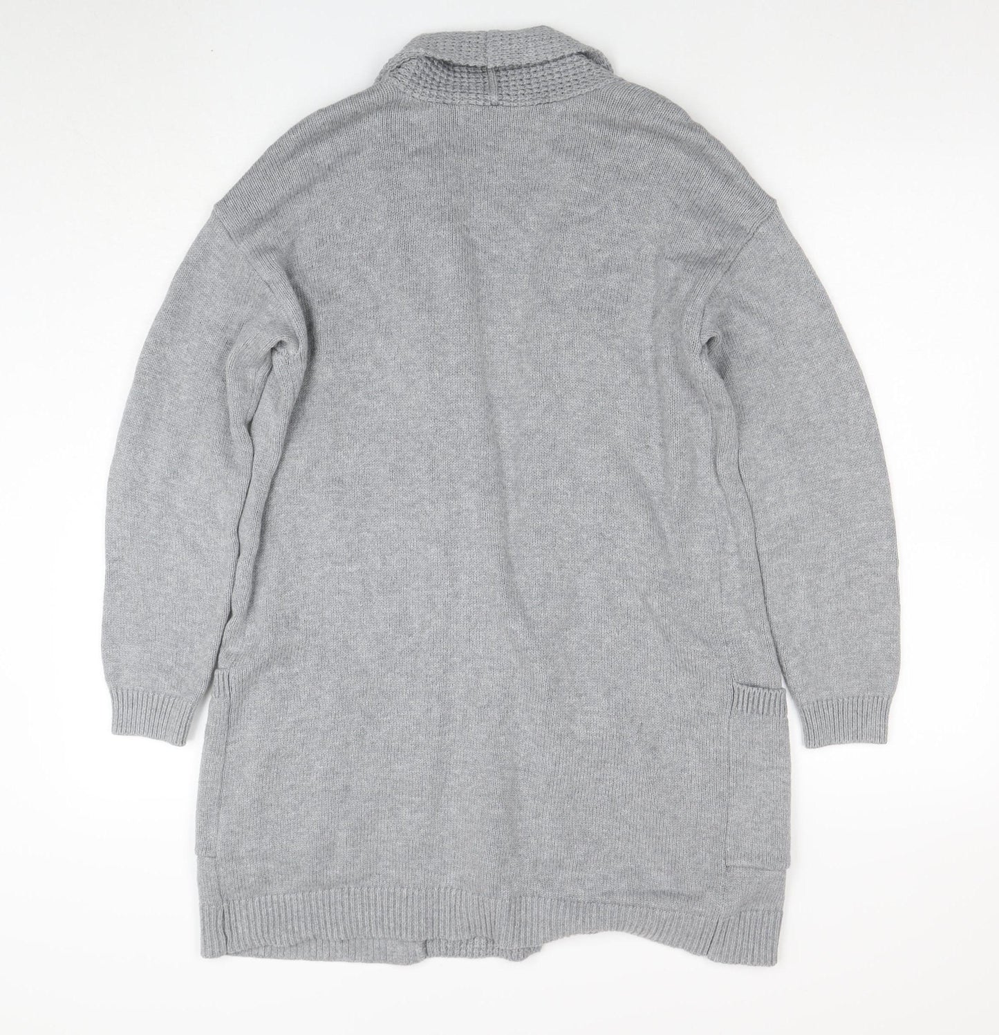 Ella J Women Grey Long Sleeve Open Cardigan UK 10 Cotton Wool Blend