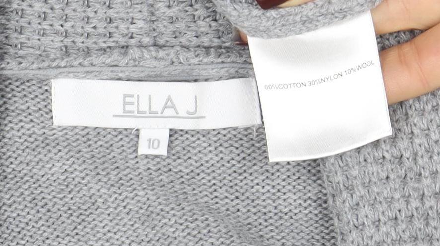 Ella J Women Grey Long Sleeve Open Cardigan UK 10 Cotton Wool Blend