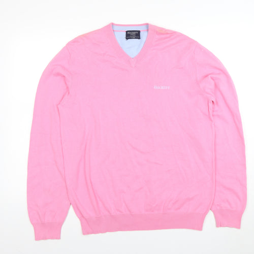 Hackett London Men's Pink Cotton V-Neck Pullover Jumper XL