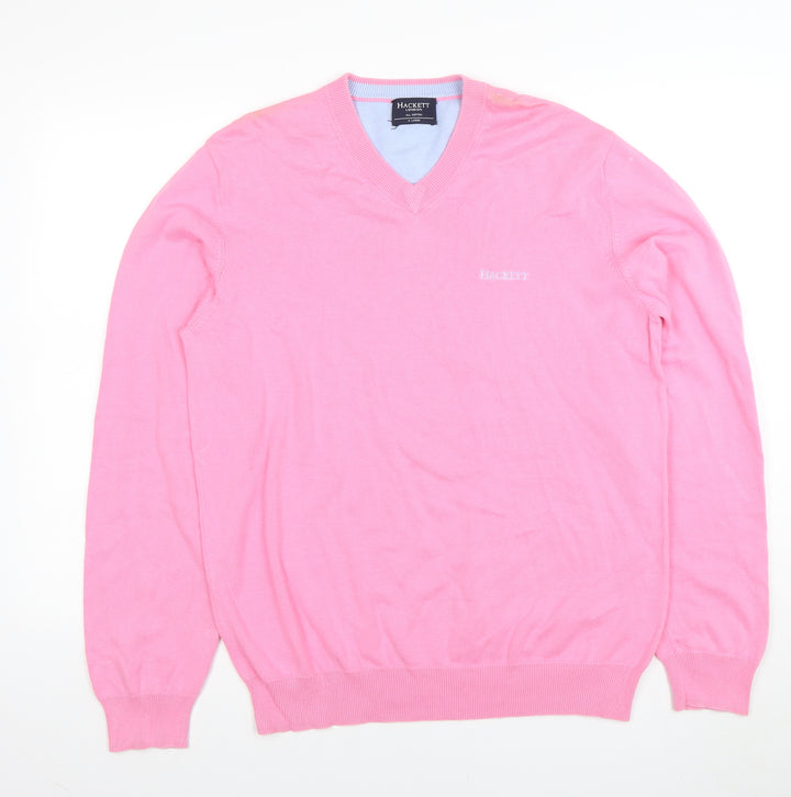 Hackett London Men's Pink Cotton V-Neck Pullover Jumper XL
