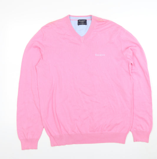 Hackett London Men's Pink Cotton V-Neck Pullover Jumper XL