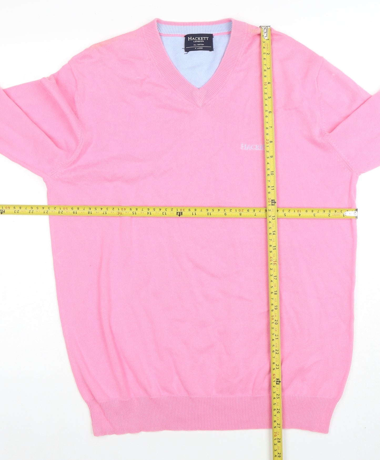 Hackett London Men's Pink Cotton V-Neck Pullover Jumper XL