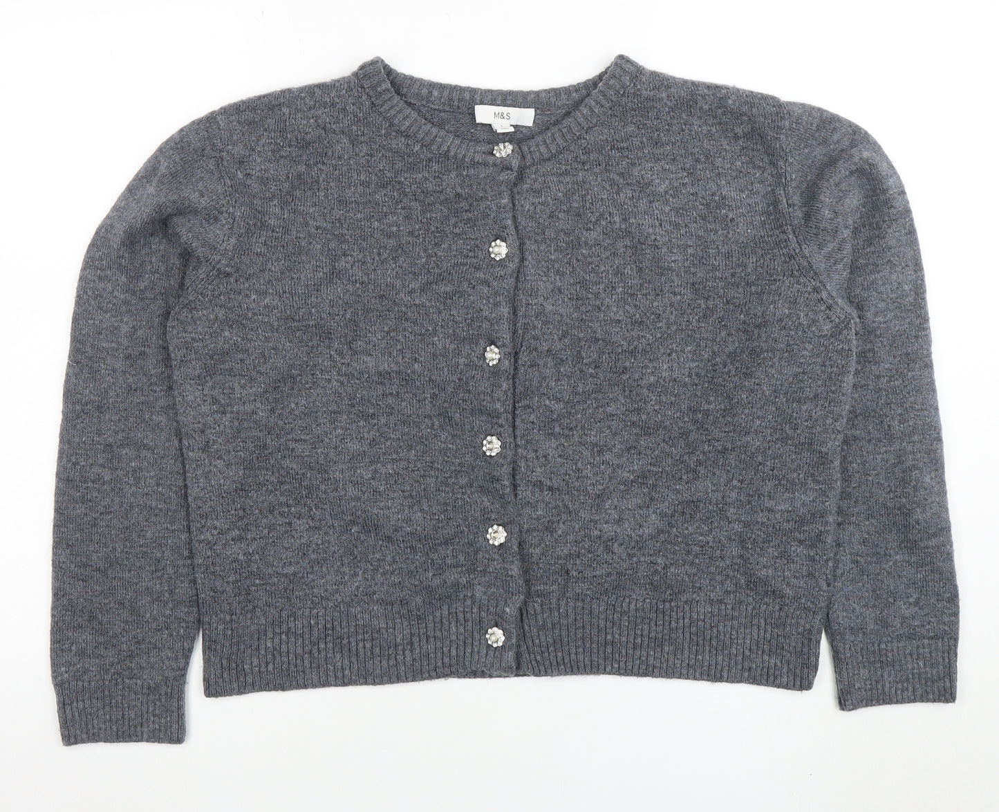 Marks and Spencer Women's Grey Wool Blend Button Cardigan L