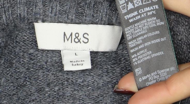 Marks and Spencer Women's Grey Wool Blend Button Cardigan L
